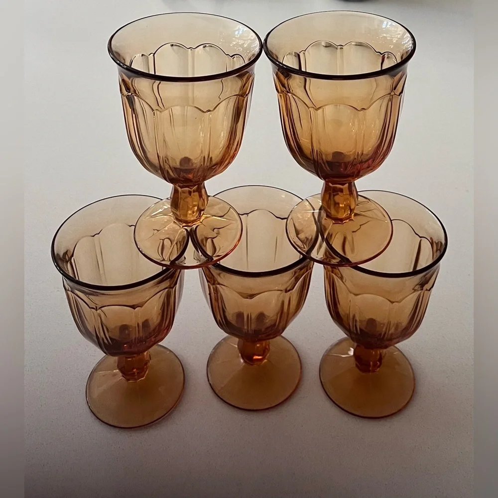 Vintage‎ Noritake Water Goblets Provincial Amber 5.75” Japan Set of 5